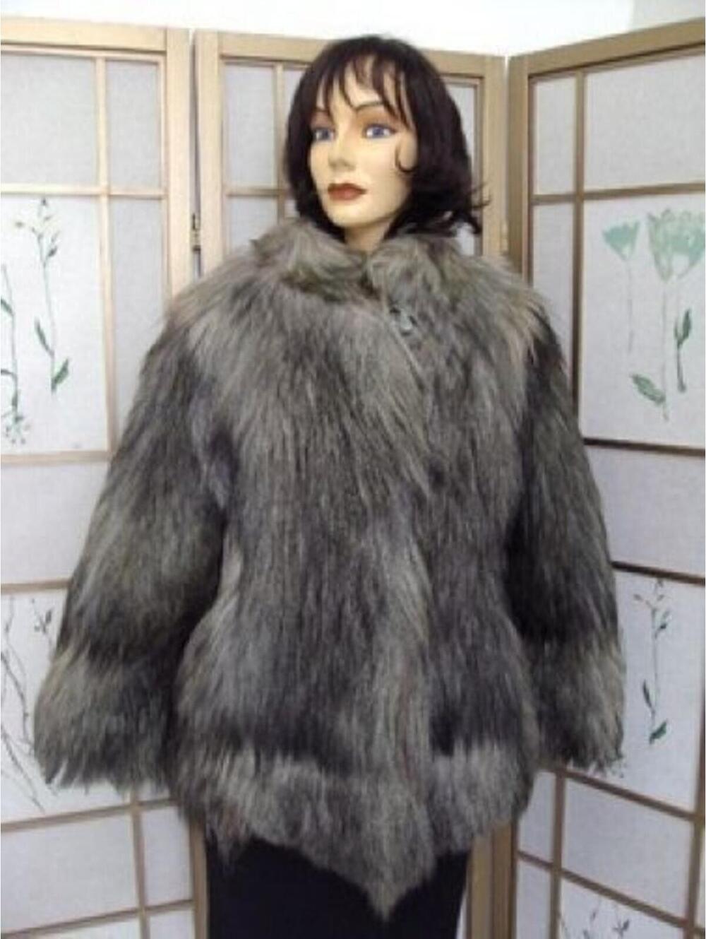 MINT GREY GOAT FUR JACKET COAT WOMEN SZ 2-4 PETITE